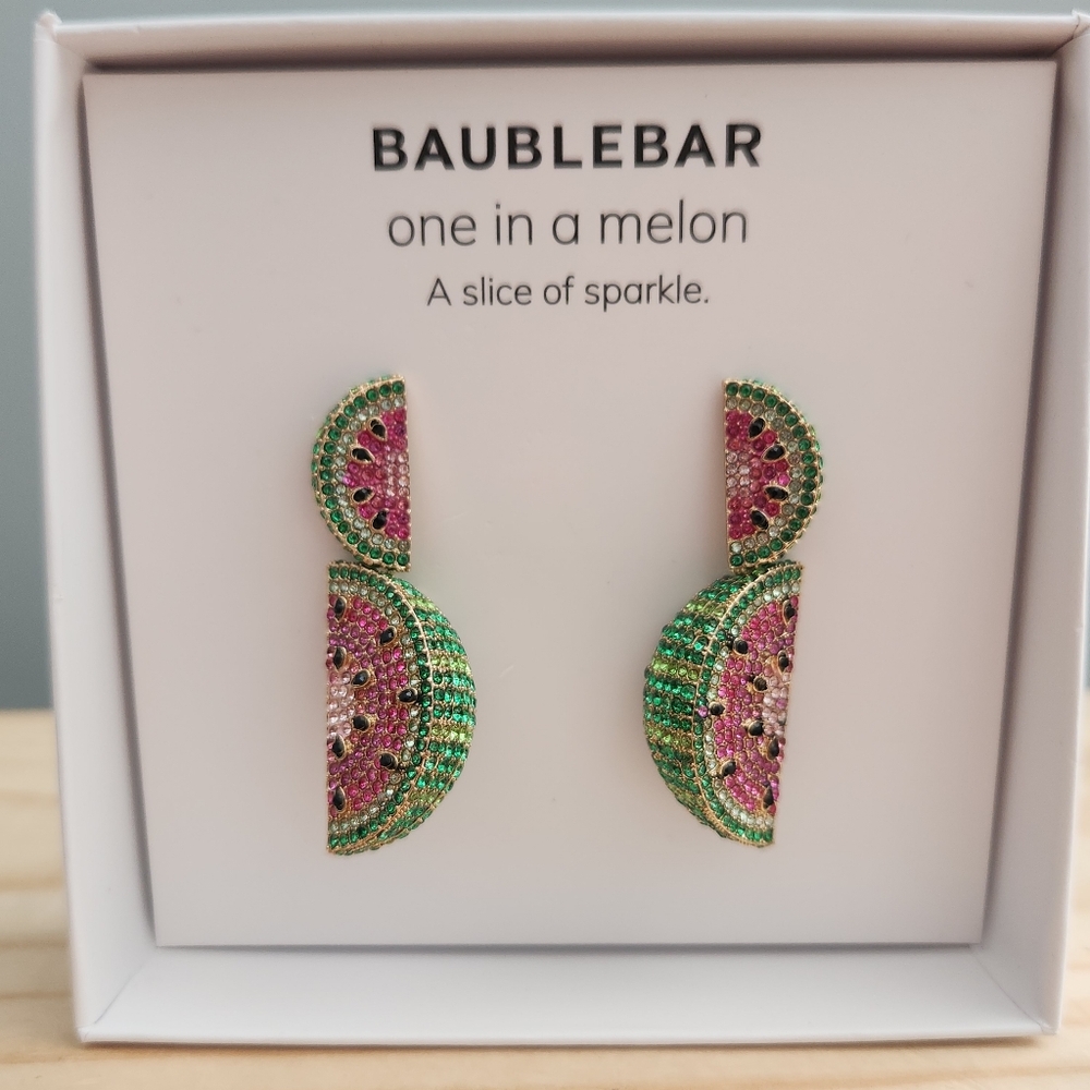 BaubleBar One In A Melon Slice of Sparkle Watermelon Fruit Earrings - NWOT